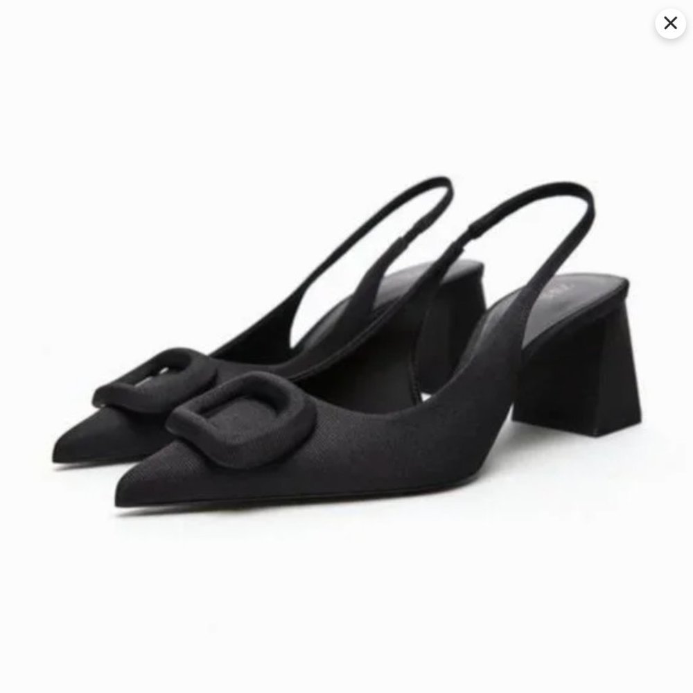 Zara Slingback Heels with Embellished Detail Black Size 7.5 | 2219/110